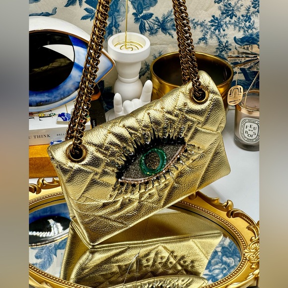 🆕 KURT GEIGER LONDON 🧿NWOT Leather Mini Kensington Rhinestone Eye Crossbody - Picture 2 of 15